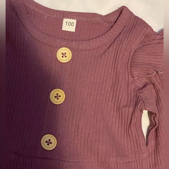 Sz 3T (100) 3 pcs girls pink  floral long sleeve pants with head band NW - Picture 3 of 3